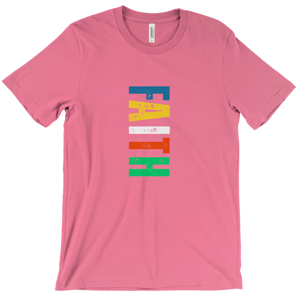 FAITH T-Shirt – Rainbow Lettering Christian Tee with Bold Vertical Design